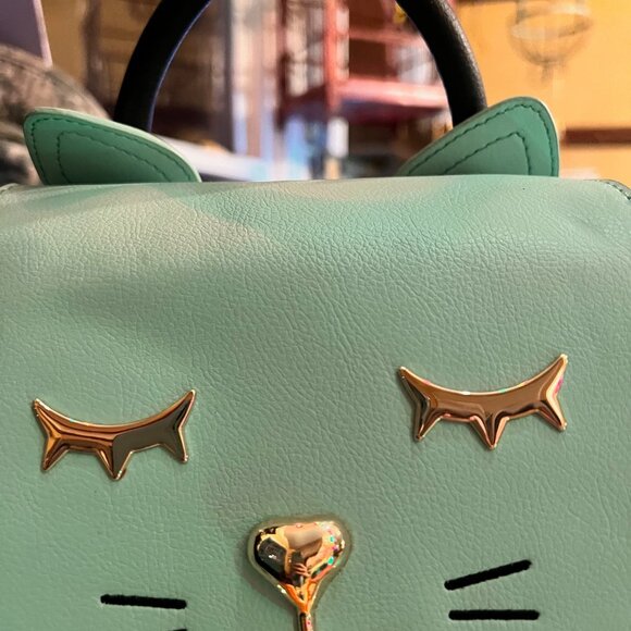 Betsey Johnson new Cat Backpack, Mint Green, Striped  display picture 3